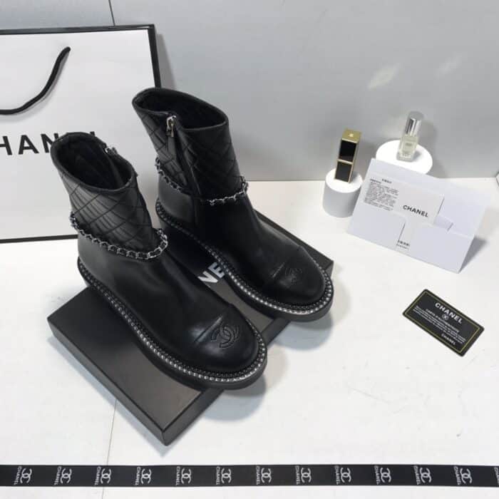 Chanel Ankle Boots With Side Zip Chain Black - Image 3