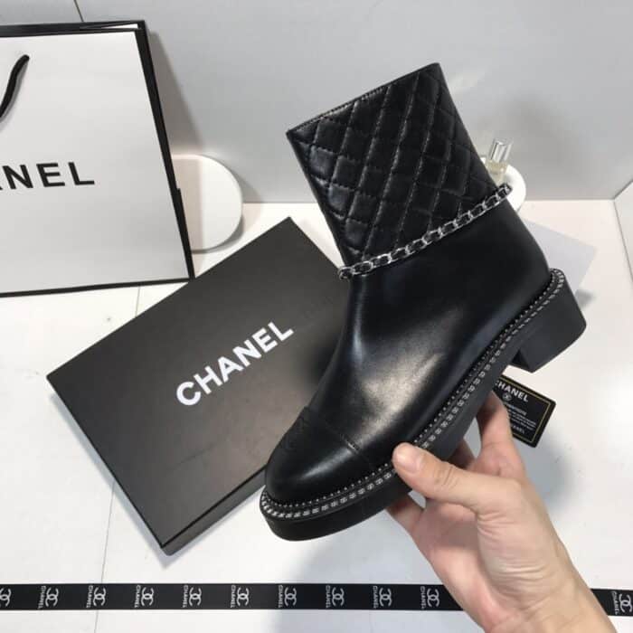 Chanel Ankle Boots With Side Zip Chain Black - Image 5