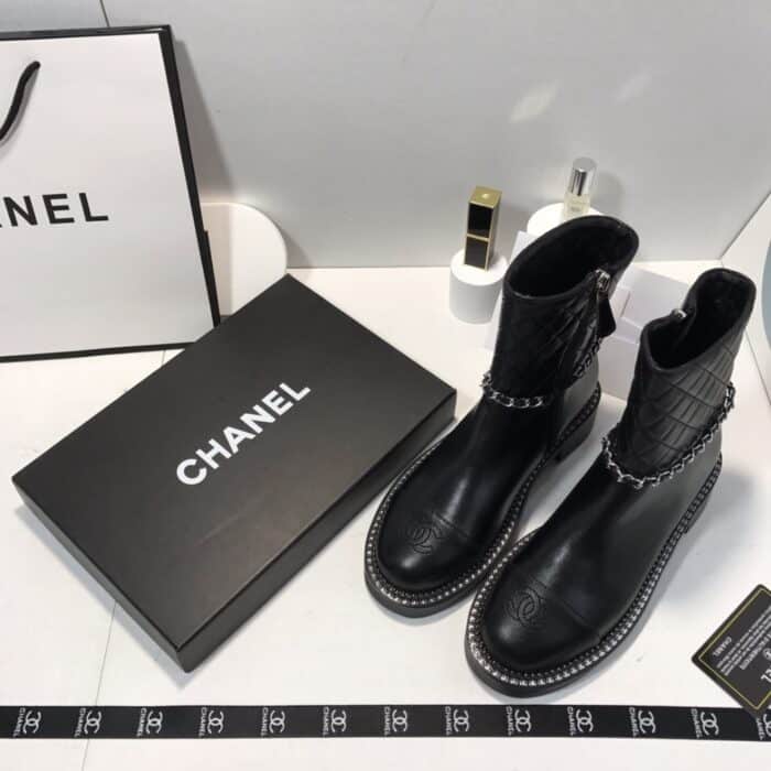 Chanel Ankle Boots With Side Zip Chain Black - Image 6