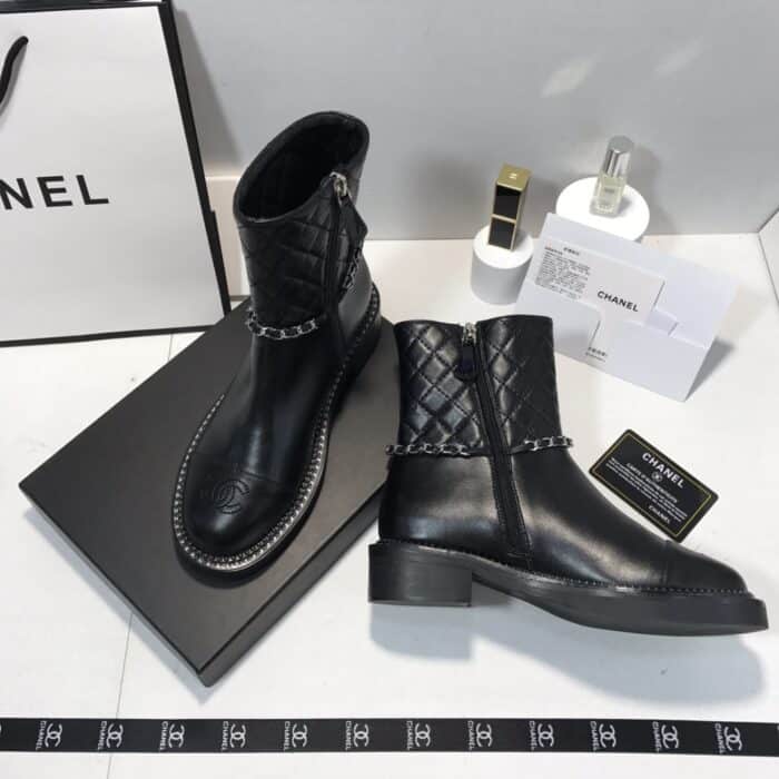 Chanel Ankle Boots With Side Zip Chain Black - Image 7