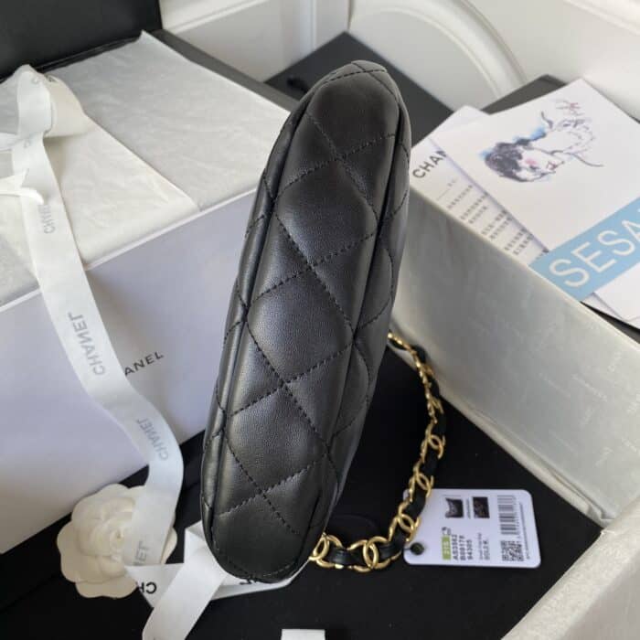Chanel Hobo Shoulder Bag Leather Black 24cm AAS3562 B09178 94305 - Image 6