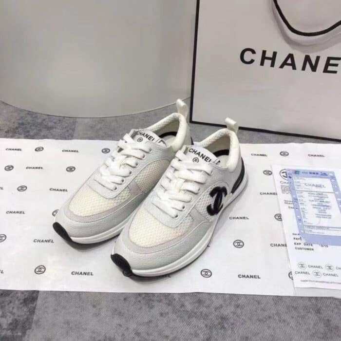 Chanel CC Sneakers Mesh Suede White - Image 2