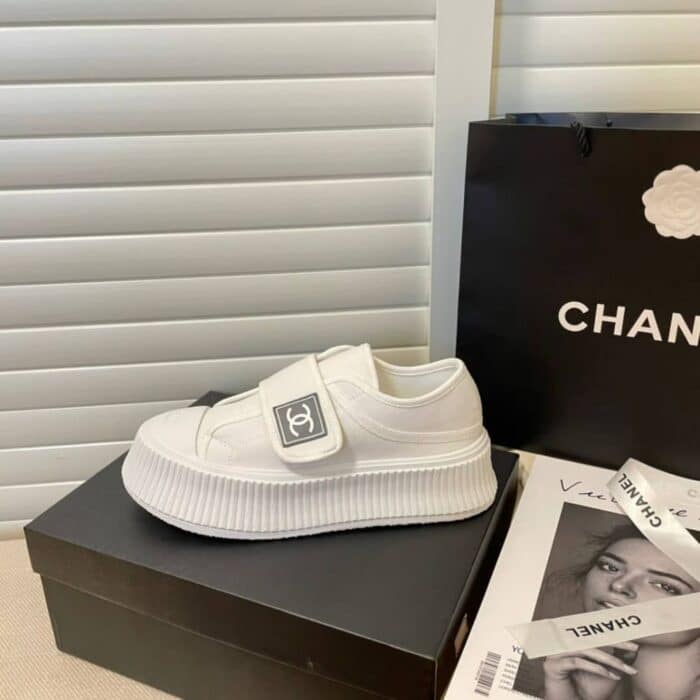 Chanel CC Cap Toe Slipon Sneaker All White - Image 2