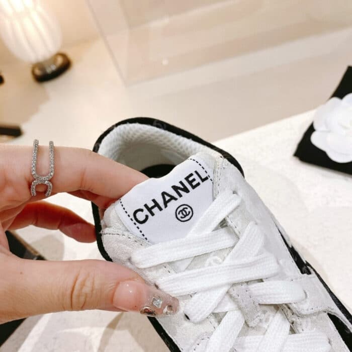 Chanel Suede Sneakers White Black G39230 X56653 94305 - Image 5