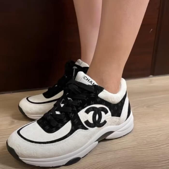 Chanel Suede Sneakers White Black G39230 X56653 94305 - Image 8