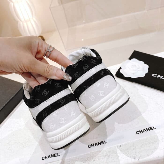Chanel Suede Sneakers White Black G39230 X56653 94305 - Image 6