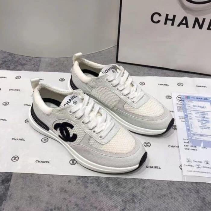 Chanel CC Sneakers Mesh Suede White - Image 4