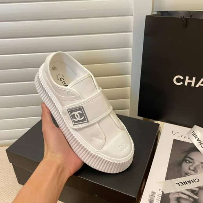 Chanel CC Cap Toe Slipon Sneaker All White - Image 6