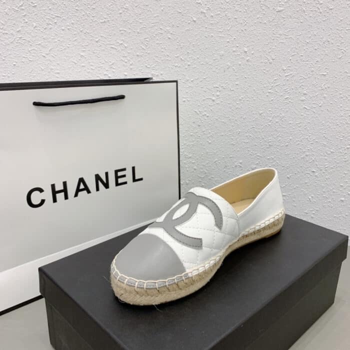 Chanel CC Espadrilles Loafer White Grey - Image 6