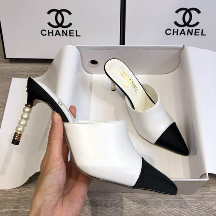 Chanel Grosgrain Cap Toe Pearl Mule White - Image 3
