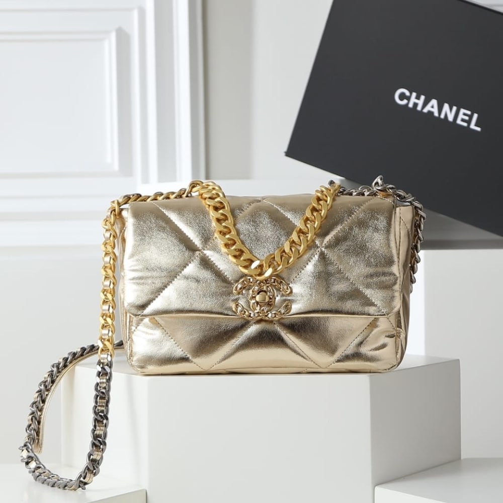 Alternative view of Chanel 19 Handbag Metallic Gold And Silver Tone 26Cm AS1160 B05457 NC293