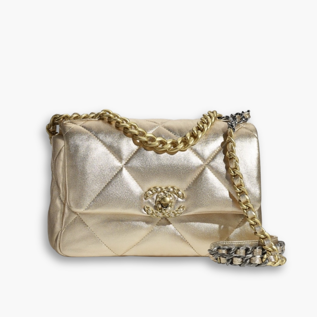 Chanel 19 Handbag Metallic Gold And Silver Tone 26Cm AS1160 B05457 NC293