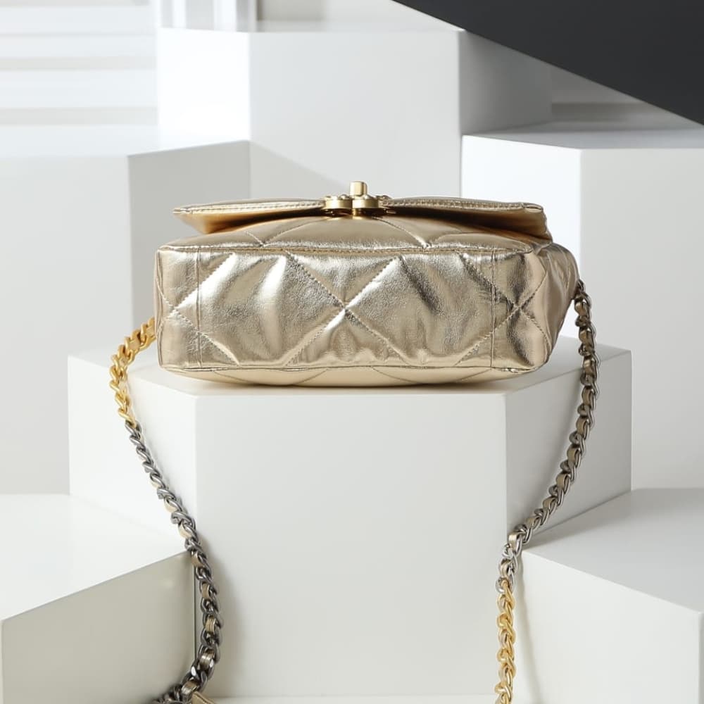 Chanel 19 Handbag Metallic Gold And Silver Tone 26Cm AS1160 B05457 NC293 - Image 5