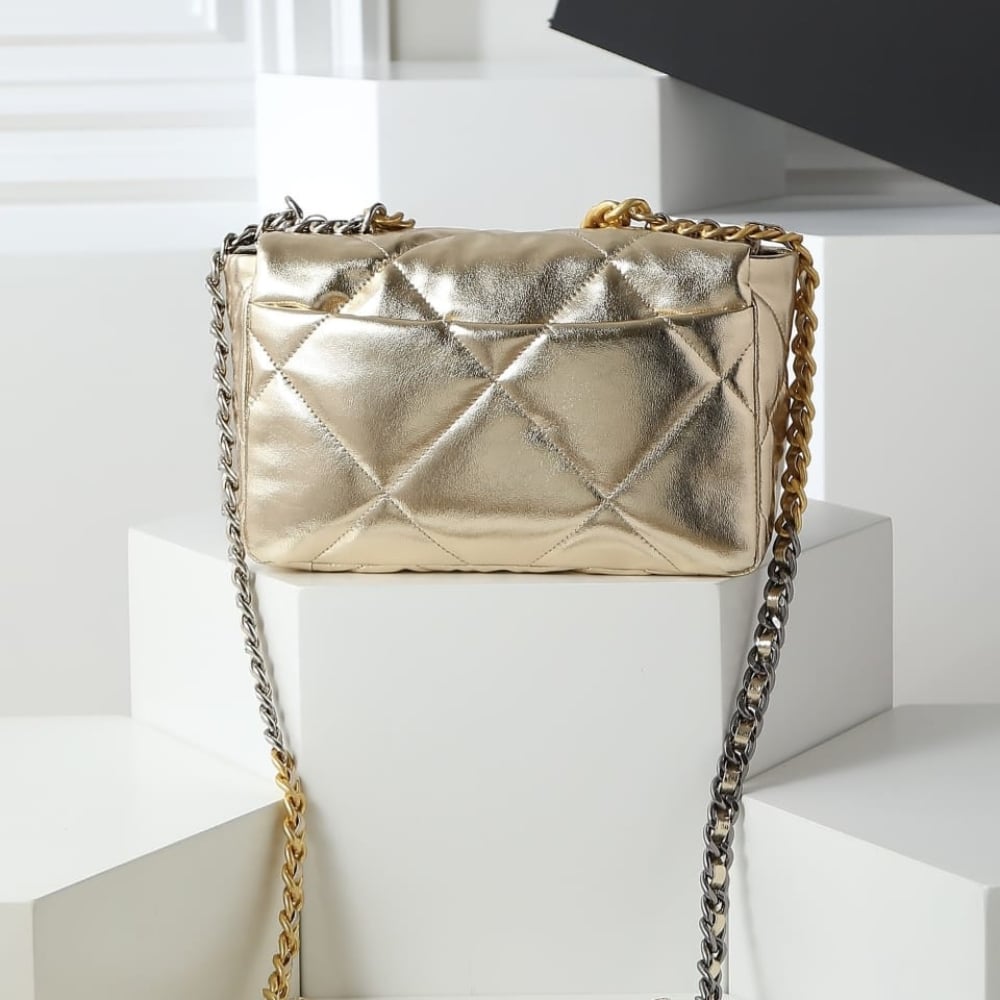 Chanel 19 Handbag Metallic Gold And Silver Tone 26Cm AS1160 B05457 NC293 - Image 4