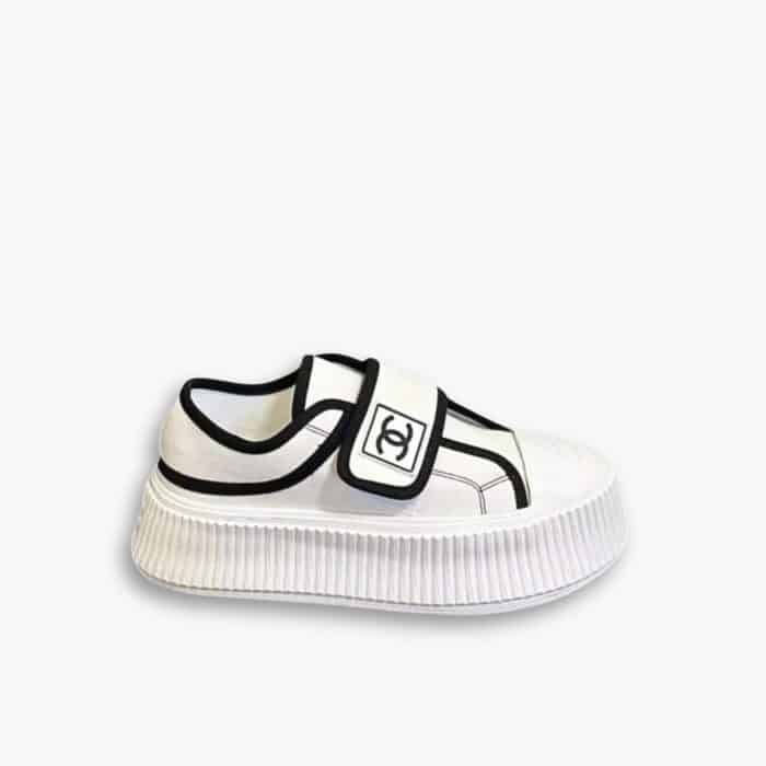 Chanel White CC Cap Toe Slipon Sneaker