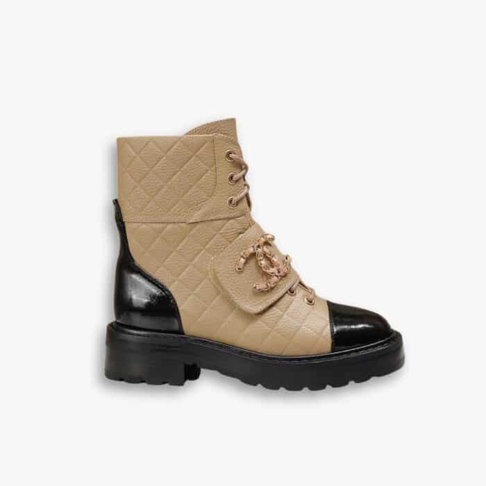 Chanel Fall Winter Lace Up Boots Beige Black G39516 Y56261 K5119