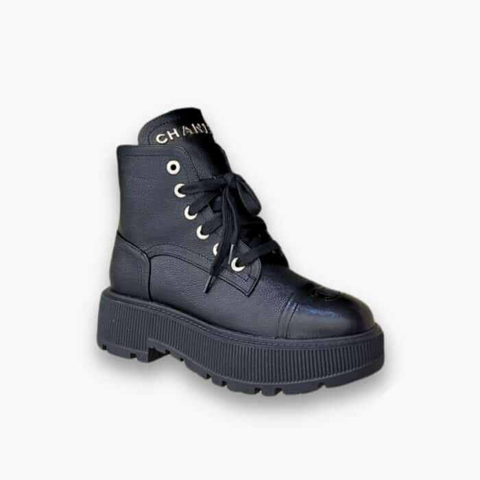 Chanel CC Lace Up Boots Black