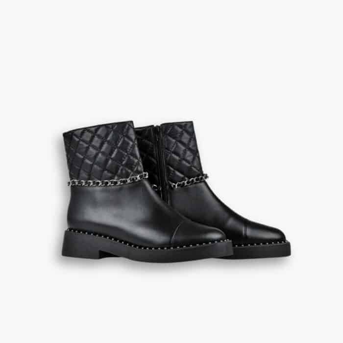 Chanel Ankle Boots With Side Zip Chain Black