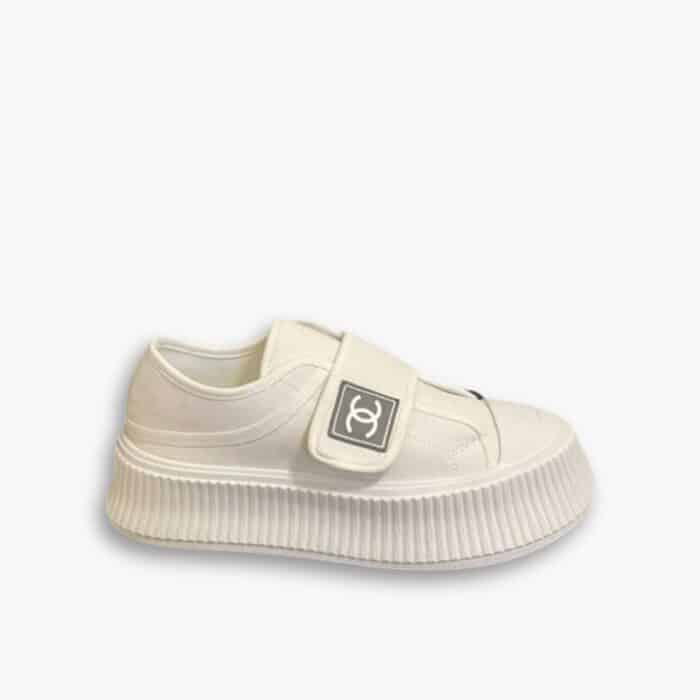 Chanel CC Cap Toe Slipon Sneaker All White