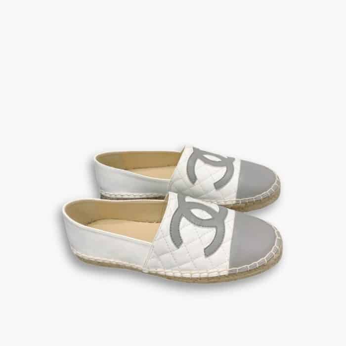 Chanel CC Espadrilles Loafer White Grey