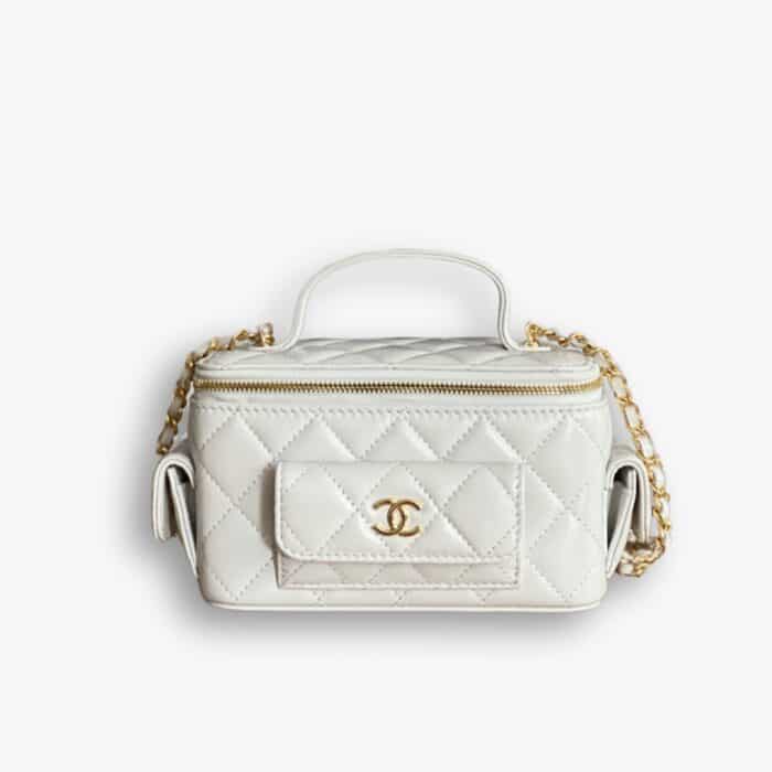 Chanel 22K Small Vanity Case With Pockets In White 17cm