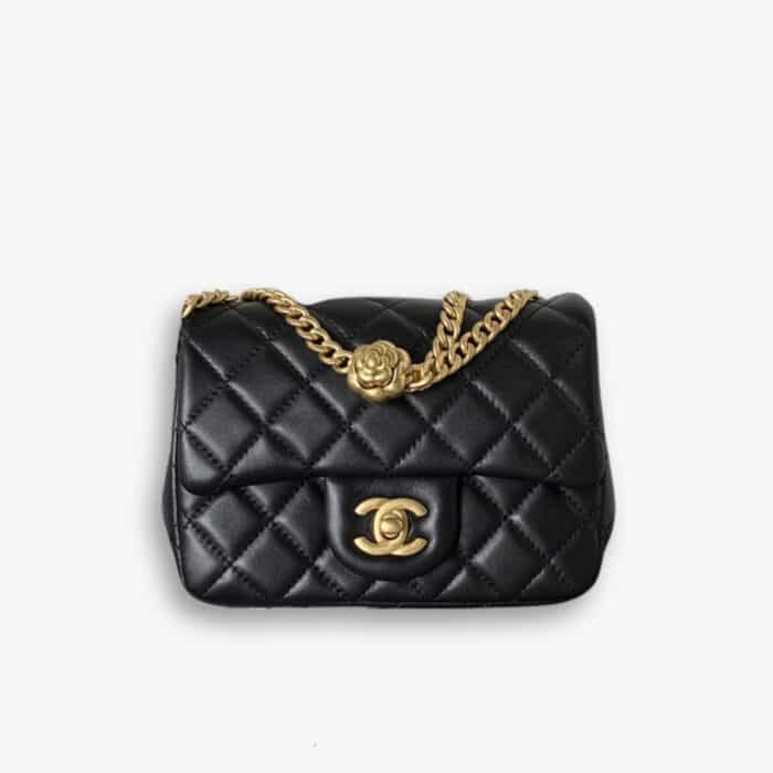 Chanel 23S Mini Flap Bag Camellia Black 18cm