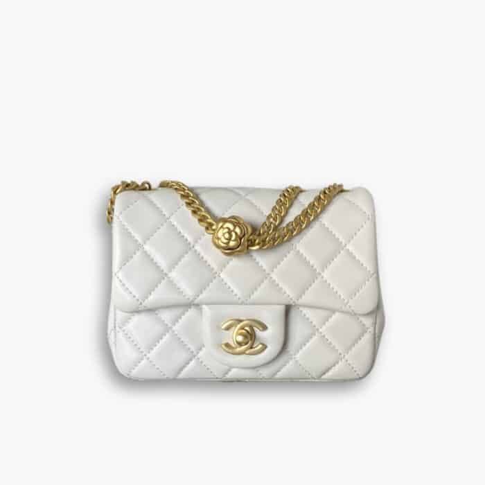 Chanel 23S Mini Flap Bag Camellia White 18cm