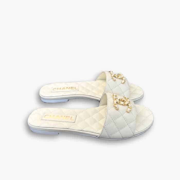 Chanel 23P Quilted CC Chain Sandal White
