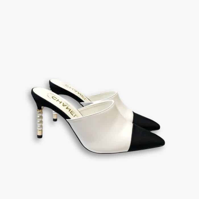 Chanel Grosgrain Cap Toe Pearl Mule White