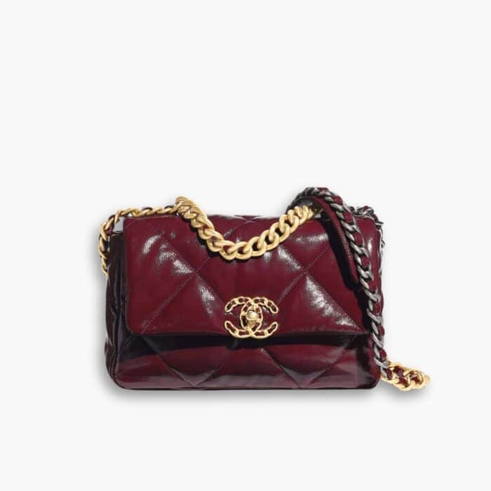 Chanel 19 Shiny Crumpled Burgundy 25cm