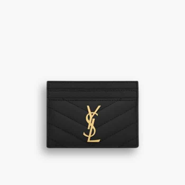 Saint Laurent Matelassé Card Case Black Gold Hardware 9cm