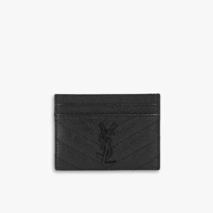 Saint Laurent Matelassé Card Case Black Logo 9cm