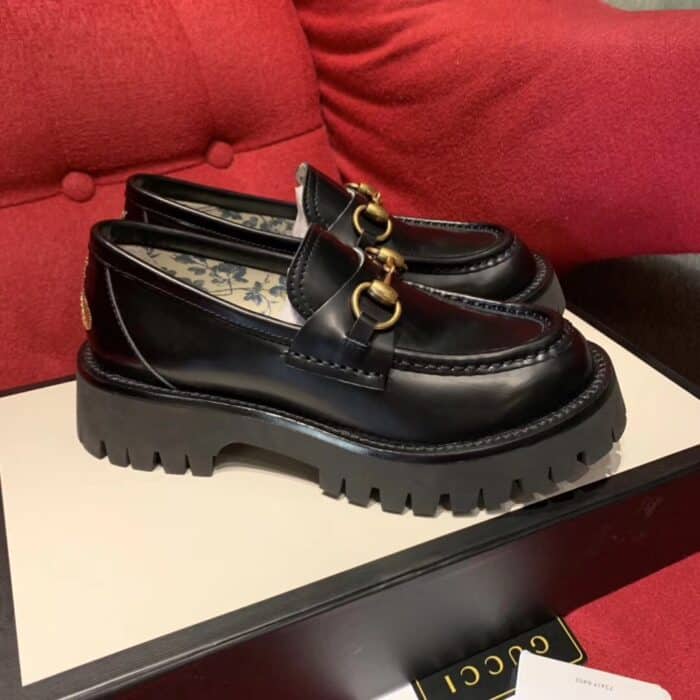 Gucci Women's Leather Lug Sole Loafer Black 577236 DS800 1000 - Image 4