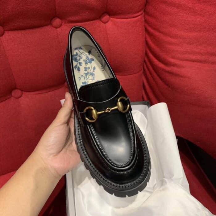 Gucci Women's Leather Lug Sole Loafer Black 577236 DS800 1000 - Image 2