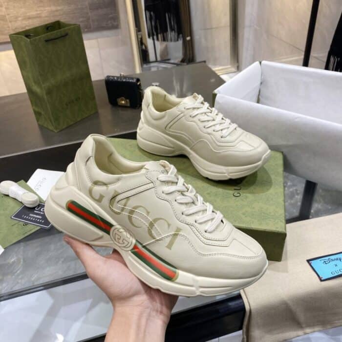 Gucci Women’s Rhyton Gucci Logo Leather Sneaker 528892 DRW00 9522 - Image 5