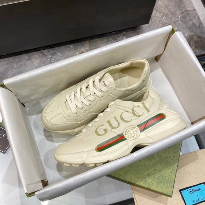 Gucci Women’s Rhyton Gucci Logo Leather Sneaker 528892 DRW00 9522 - Image 4