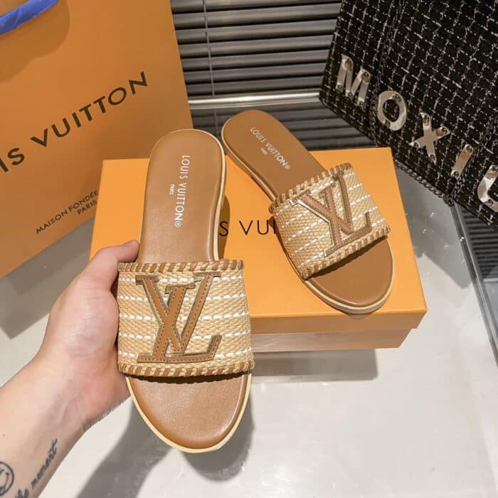 Louis Vuitton Lock It Flat Raffia Mules Brown - Image 2