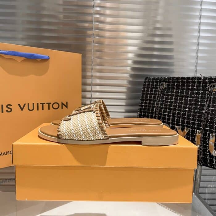 Louis Vuitton Lock It Flat Raffia Mules Brown - Image 7