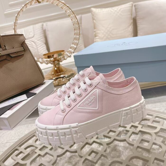Prada Double Wheel Re Nylon Gabardine Sneakers Alabaster Pink 1E260M 3LFX F0E18 F 050 - Image 5