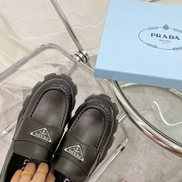 Prada Monolith Brushed Leather Loafers In Black 2DE129B4LF0002 - Image 5