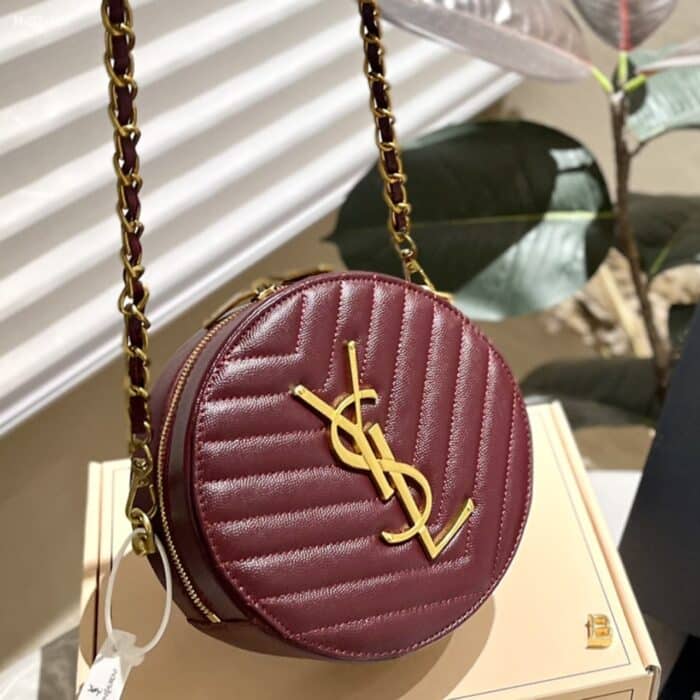 Saint Laurent Vinyle Round Camera Bag In Red 18cm - Image 2