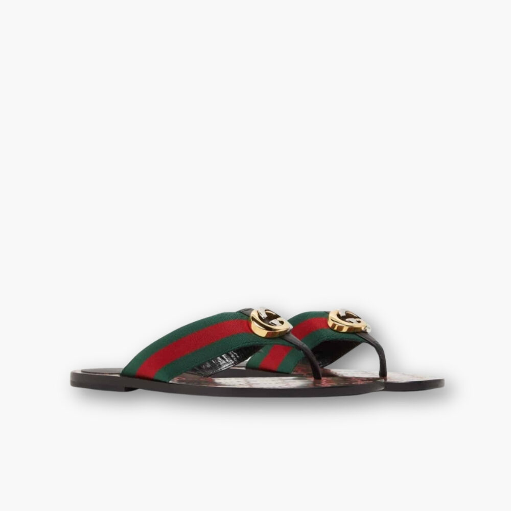Gucci GG Thong Web Sandal Black And Red 612138 H9020 8476