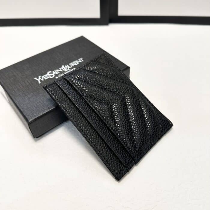 Saint Laurent Matelassé Card Case Black Logo 9cm - Image 5