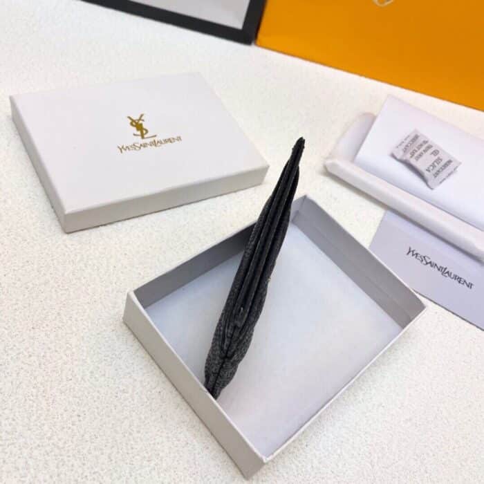Saint Laurent Matelassé Card Case Black Gold Hardware 9cm - Image 6