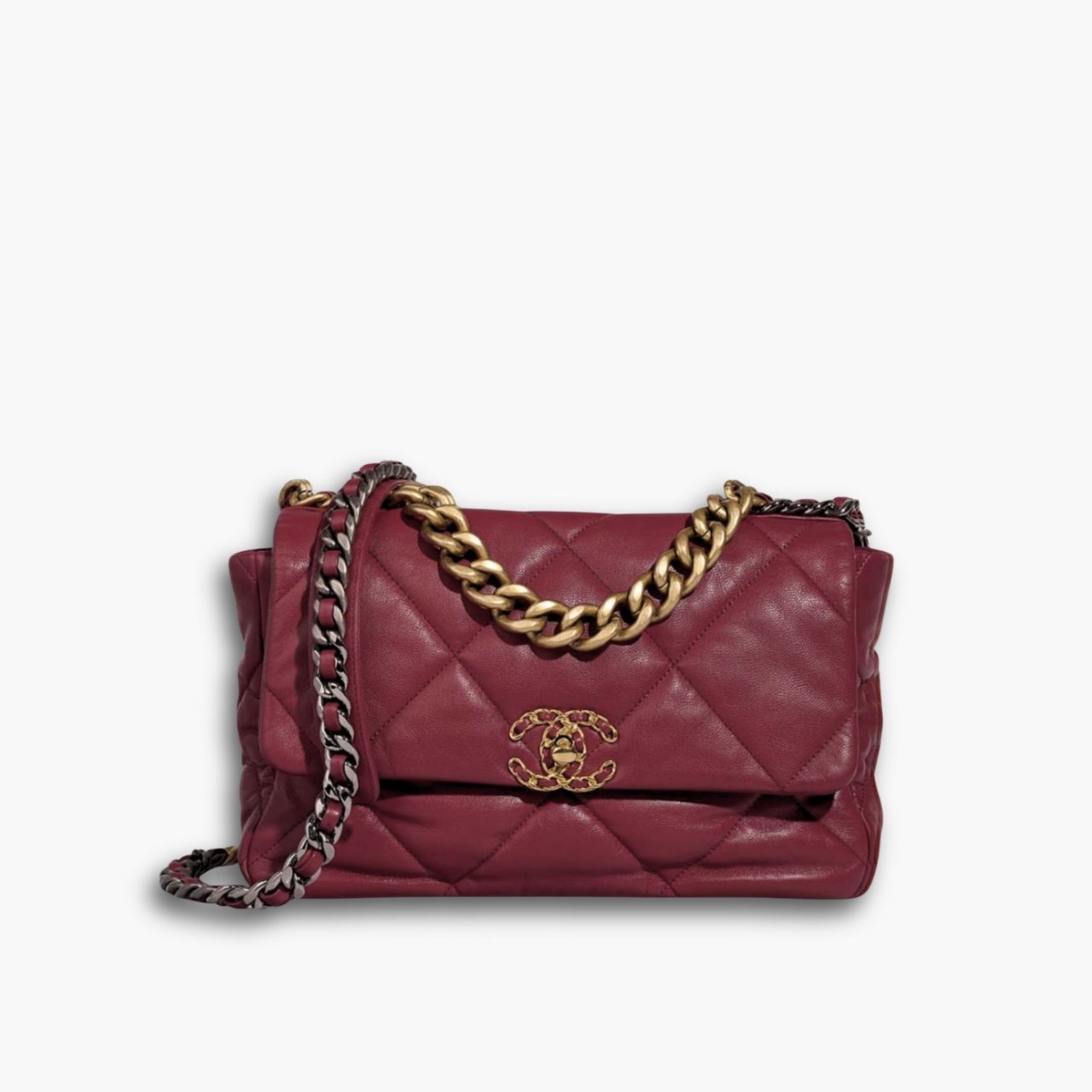 Chanel 19 Shiny Crumpled Burgundy 25cm