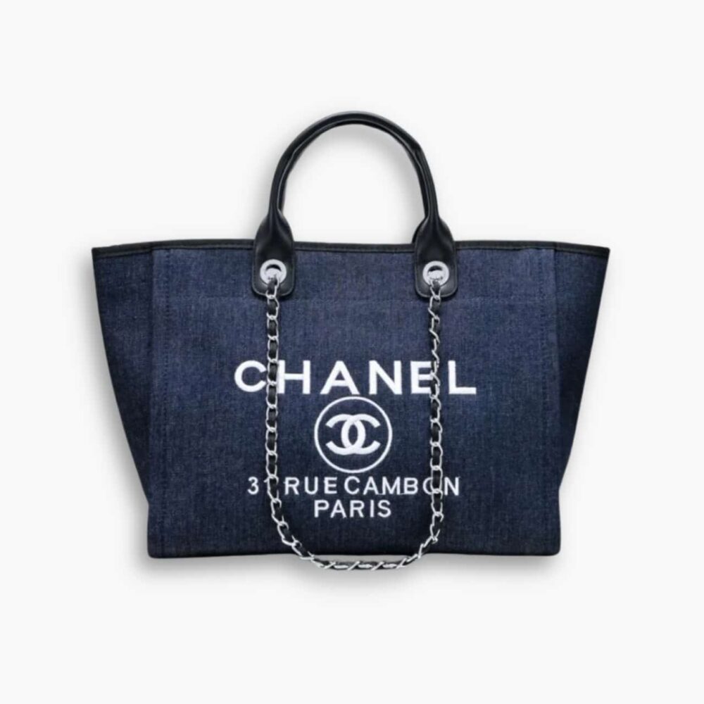 Chanel Deauville Shopping Tote Dark Blue 39cm