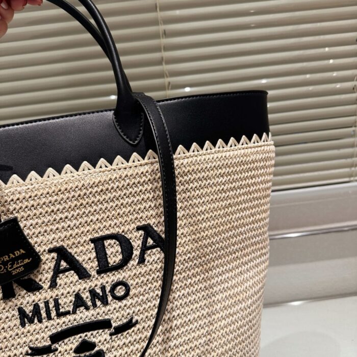 Prada Crochet Tote Bag Tan And Black 33cm 1BG499 2M2Q F0I55 V GOO - Image 3