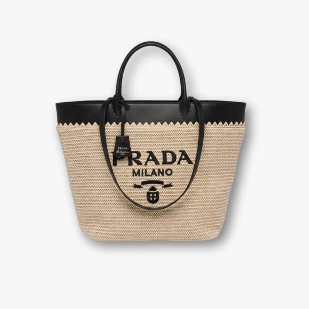 Prada Crochet Tote Bag Tan And Black 33cm 1BG499 2M2Q F0I55 V GOO