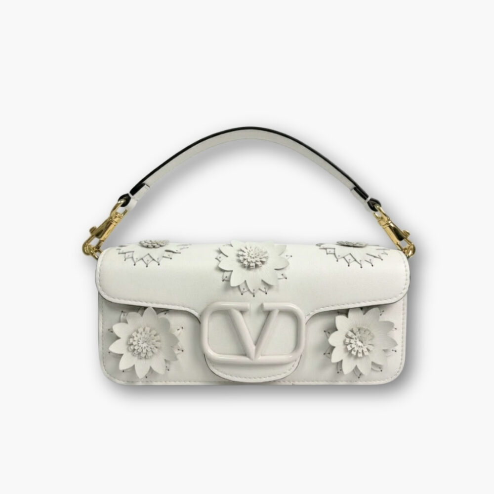 Valentino Garavani Loco Flower Shoulder Bag White 26cm