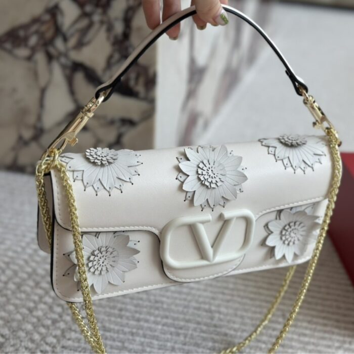 Valentino Garavani Loco Flower Shoulder Bag White 26cm - Image 2